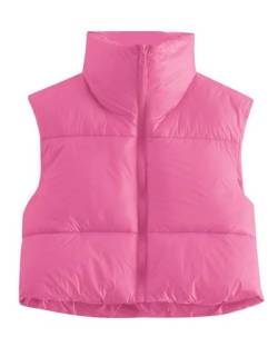 MAVIS LAVEN Damen Winter Stehkragen Ernte Weste Leicht Ärmellos Warm Reißverschluss Oberbekleidung Mantel Puffer Westen Gepolsterte Weste(2-Barbie Pulver,XX-Large) von MAVIS LAVEN