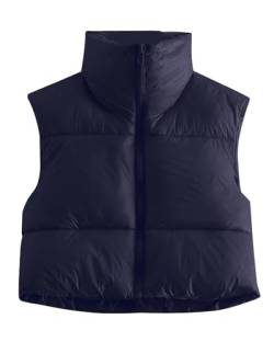 MAVIS LAVEN Damen Winter Stehkragen Ernte Weste Leicht Ärmellos Warm Reißverschluss Oberbekleidung Mantel Puffer Westen Gepolsterte Weste(2-Dunkel Blau,XX-Large) von MAVIS LAVEN