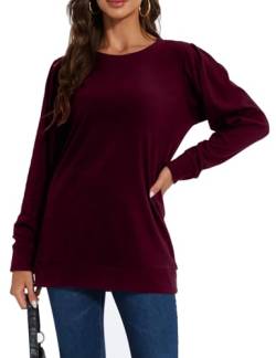 MAVIS LAVEN Sweatshirts für Damen Langarm Rundhalsausschnitt Puffärmel Pullover Oberteil Lockere Lässige Langarm Tunika Herbst Winter Bluse Tops, Red Vine, L von MAVIS LAVEN