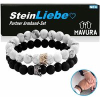 MAVURA Armband Set SteinLiebe Partner Armband Set King & Queen Anhänger, Perle Krone Marmor Optik Stein Liebe Geschenk Valentinstag von MAVURA