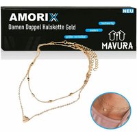 MAVURA Kette mit Anhänger AMORIX Damen Doppel Kette Halskette gold Herz 2er Set, Blogger kurz Herzkette Doppelkette Statement Valentinstag von MAVURA