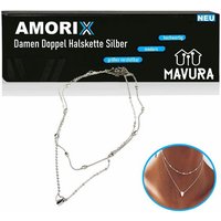 MAVURA Kette mit Anhänger AMORIX Damen Doppel Kette Halskette silber Herz 2er Set, Blogger kurz Herzkette Doppelkette Statement Valentinstag von MAVURA