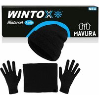 MAVURA Mütze & Schal WINTOX Winter Set bestehend aus Wintermütze, Schlauchschal & Handschuhe für Damen & Herren schwarz Unisex von MAVURA