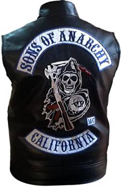 Cosplay SOA Son of Anarchy Biker Club California Herren Westen & Kapuzenpullover, Soa Weste schwarz - Kunstleder, XL von MAXDUD