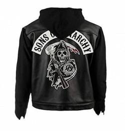 Herren Cosplay SOA Son of Anarchy Biker Club California Kunstlederjacke – Westen & Hoodie für Herren, Soa Jacke Schwarz - Kunstleder, XS von MAXDUD