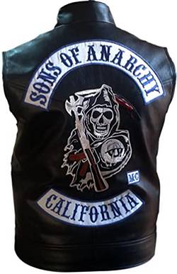 Herren Cosplay SOA Son of Anarchy Biker Club California Kunstlederjacke – Westen & Hoodie für Herren, Soa Weste schwarz - Kunstleder, L von MAXDUD