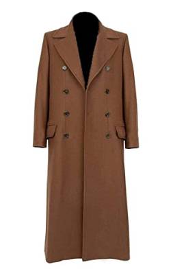 Herren Doctor Trench Coat Who Costume Collection - Baumwolle Kapuzenmantel Wollmantel Samtmantel, Braun – Wollmantel, Small von MAXDUD