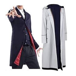 Herren Doctor Trench Coat Who Costume Collection - Baumwolle Kapuzenmantel Wollmantel Samtmantel, Marineblauer Wollmantel, Medium von MAXDUD