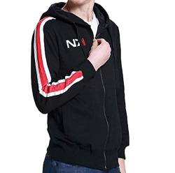 Herren N7 Mass 3 Gamer Kostüm Schwarz Lederjacke & Hoodie - Herren N7 Mass 3 Schwarz Motorrad Biker Jacke, Schwarz – Kapuzenpullover, XXXL von MAXDUD