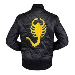 Herren Scorpion Design Drive Bomber Style Gosling Halloween Jacke für Herren, Black & Golden Skorpion – Satinjacke, L von MAXDUD