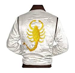 Herren Scorpion Design Drive Bomber Style Gosling Halloween Jacke für Herren, White & Golden Skorpion – Satinjacke, Small von MAXDUD