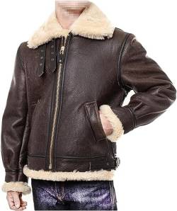 Herren SuperHero Gamer Leon Bomber Kunstpelz Shearling RE4 Leder Fliegerjacke für Herren, Braun – echtes Leder, L von MAXDUD