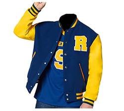 MAXDUD Bomberjacke für Herren, Blau und Gelb | Varsity Jacke KJ – R Logo College Letterman Jacke Slimfit Casual Baseball Leichte Jacke, Blau und Gelb – Fleece, XL von MAXDUD