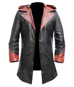 MAXDUD Cosplay Halloween DMC V Kostüm Trenchcoat für Herren, Schwarz und Rot – echtes Leder, XL von MAXDUD