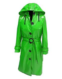 MAXDUD Damen-Regenmantel aus PVC, glänzend, mit Kapuze, leicht, stilvoll, langer Trenchcoat, Grün – PVC-Leder, XXX-Large von MAXDUD