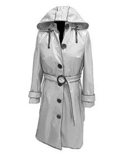 MAXDUD Damen-Regenmantel aus PVC, glänzend, mit Kapuze, leicht, stilvoll, langer Trenchcoat, Weiß – PVC-Leder, 4X-Large von MAXDUD