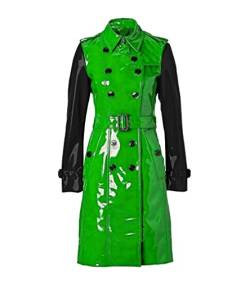MAXDUD Damen-Regenmantel aus PVC, glänzend, schwarze Ärmel, leichter Regenmantel, lässig, stilvoll, Trenchcoat, Grüner Körper und schwarze Ärmel – PVC-Leder, XXX-Large von MAXDUD