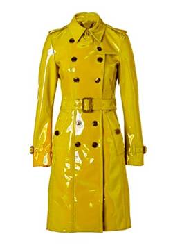 MAXDUD Damen-Regenmantel aus PVC-Leder, glänzend, leicht, stilvoll, Trenchcoat, Gelb – PVC-Leder, Small von MAXDUD