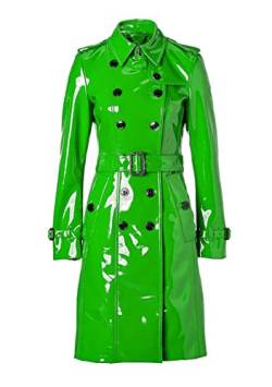 MAXDUD Damen-Regenmantel aus PVC-Leder, glänzend, leicht, stilvoll, Trenchcoat, Grün – PVC-Leder, Large von MAXDUD