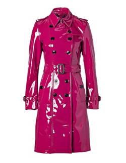 MAXDUD Damen-Regenmantel aus PVC-Leder, glänzend, leicht, stilvoll, Trenchcoat, Rosa – PVC-Leder, Large von MAXDUD