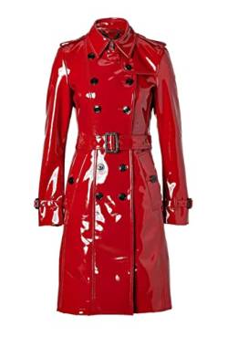 MAXDUD Damen-Regenmantel aus PVC-Leder, glänzend, leicht, stilvoll, Trenchcoat, Rot – PVC-Leder, 4X-Large von MAXDUD