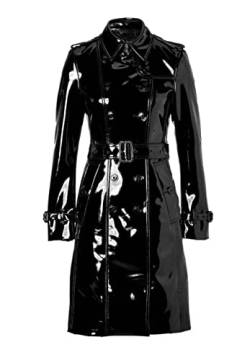 MAXDUD Damen-Regenmantel aus PVC-Leder, glänzend, leicht, stilvoll, Trenchcoat, Schwarz – PVC-Leder, Medium von MAXDUD