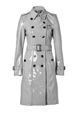 MAXDUD Damen-Regenmantel aus PVC-Leder, glänzend, leicht, stilvoll, Trenchcoat, Weiß – PVC-Leder, Large von MAXDUD