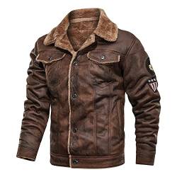 MAXDUD Herren Fliegerjacke aus echtem Leder, Vintage-Stil, abgerieben, Braun – Echtes Leder, L von MAXDUD