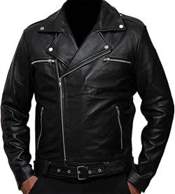 MAXDUD Herren Negan Jacke - Dead Costume Brando Schwarz Motorrad Biker Jacke Echt Leder & Kunstleder, Schwarz - Echtleder, M von MAXDUD