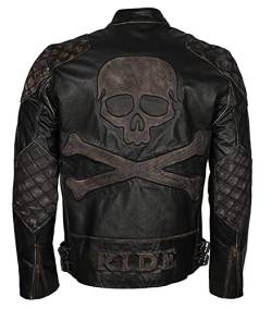 MAXDUD Herren Totenkopf geprägte Knochen schwarz Vintage Cafe Racer Motorrad Biker schwarz Lederjacke, Schwarzes Echtleder im Used-Look, XXL von MAXDUD