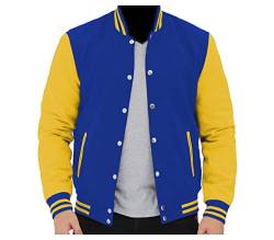 MAXDUD Herren Varsity Jacke College Letterman High School Slimfit Casual Baseball Leichte Jacke, Blau & Gelb – Wolle, XL von MAXDUD