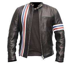 MAXDUD Herren Vintage Cafe Racer Easy Motorrad Rider American Star Biker Schwarz Lederjacke, Schwarz - Echt Leder - Ohne Rückenaufnäher USA Flagge, Medium von MAXDUD