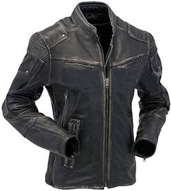 MAXDUD Herren Vintage Distressed Cafe Racer Motorrad Biker Jacke, Distressed Black Rider – echtes Leder, XX-Small von MAXDUD