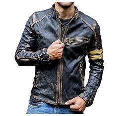 MAXDUD Herren Vintage Golden Stripes Retro Jacke Distressed Cafe Racer Motorrad Biker Lederjacke, Distressed Black & Golden Stripes - Echtes Leder, L von MAXDUD