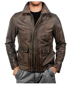 MAXDUD Herren Vintage Indiana Braun Used-Look echtes Rindsleder Jacke Harrison Bomber Lederjacke, Distressed Brown - Rindsleder Echtleder, Medium von MAXDUD