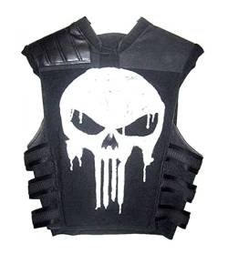 The Punisher Herren-Weste mit Totenkopf-Design, schwarzes Leder, Frank War Zone Taktischer Stil, Design 2 – Schwarz – Kunstleder, L von MAXDUD