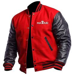 Varsity Jacke für Herren, Rot und Schwarz, leichte Jacke, College, Letterman-Jacke, Slimfit, lässig, Unisex, Baseballjacke, Rot und Schwarz – Wolle, XXXXL von MAXDUD