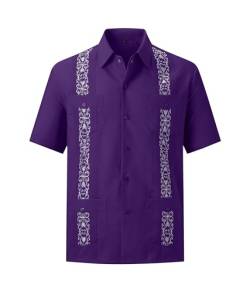 Herren Guayabera Shirts Kurzarm Casual Snap Shirts, Violett, Klein von MAXJON