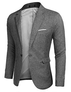 COOFANDY Sakko Herren Jacke Sakkos Sportlich Slim Fit Langarm Business Sakko EIN Knopf Grau L von MAXMODA