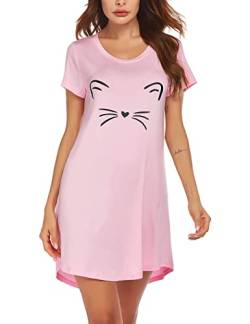MAXMODA Damen Nachthemd Baumwolle Kurzarm Nachtwäsche Negligees Schlafhemd T-Shirt Sleepshirt rosa M von MAXMODA