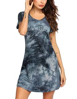 MAXMODA Damen Nachthemd Baumwolle Kurzarm Nachtwäsche Negligees Schlafhemd T-Shirt Sleepshirt tie dye 4 M von MAXMODA