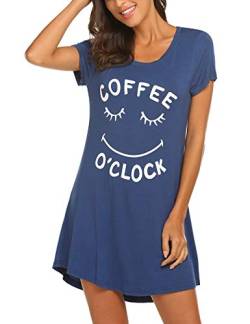 MAXMODA Damen Nachthemd Baumwolle Kurzarm Nachtwäsche Negligees Schlafhemd T-Shirt Sleepshirt von MAXMODA
