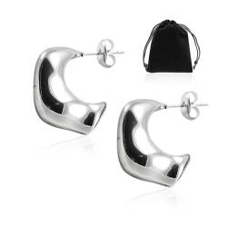 1 Paar Ohrringe, 1 schwarze Aufbewahrungstasche, Creolen, modische Damen-Mädchen-Ohrringe, geometrische Ohrringe, klobige Ohrringe, Tropfen-Creolen, unregelmäßige Ohrringe (Silber) von MAXQUU