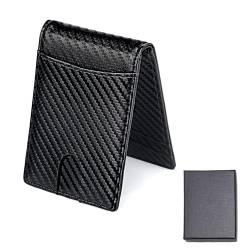 1 Stück schwarzes Kartenetui aus Karbonfaser, RFID-blockierendes Herren-Leder-Geldbörse, Mikrofaser-PU-Kartenetui, minimalistisches schwarzes, dünn gefaltetes Portemonnaie, Kartenetui und Geldbörse. von MAXQUU