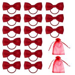 15 Stück Rote Schleifen-Haargummis Mit 2 Stück Mullbeutel, Rote Schleifen-Haar-Accessoires, Rote Haarbänder, Rote Haar-Accessoires Für Mädchen von MAXQUU