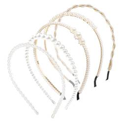 5 Stück Perlen-Stirnbänder, einfaches Hochzeits-Haarschmuck-Set, elegante Retro-Kopfbedeckung, Allgleiches Damen-Stirnband, Styling-Zubehör, geeignet für Partys und den Alltag von MAXQUU