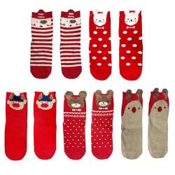 MAXQUU 5 Paar rote Weihnachtssocken, lustige Baumwollsocken für Kinder, Tierstrümpfe, Geschenke für Jungen und Mädchen, geeignet für Weihnachten, Kindertag (geeignet für 6–8 Jahre) von MAXQUU