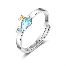 MAYABI Verstellbare Ringe aus Sterlingsilber für Damen, offener Ring, aus Sterlingsilber, modisch, schöner Delfin-Schmuck. von MAYABI