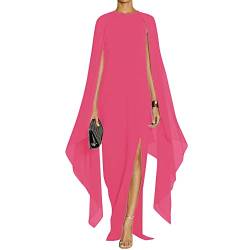 MAYFASEY Damen Elegant High Split Flare Ärmel Formale Abendkleider Maxikleid mit Umhang, Rose, Groß von MAYFASEY