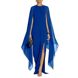 MAYFASEY Damen Elegant High Split Flare Sleeve Formal Abendkleider Maxikleid mit Umhang, Blau, Groß von MAYFASEY